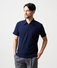 MNKGF62180 MICHEL KLEIN HOMME(ミッシェルクラン オム) 《日本製》スモーク柄ハーフジップ半袖ポロシャツ ネイビー