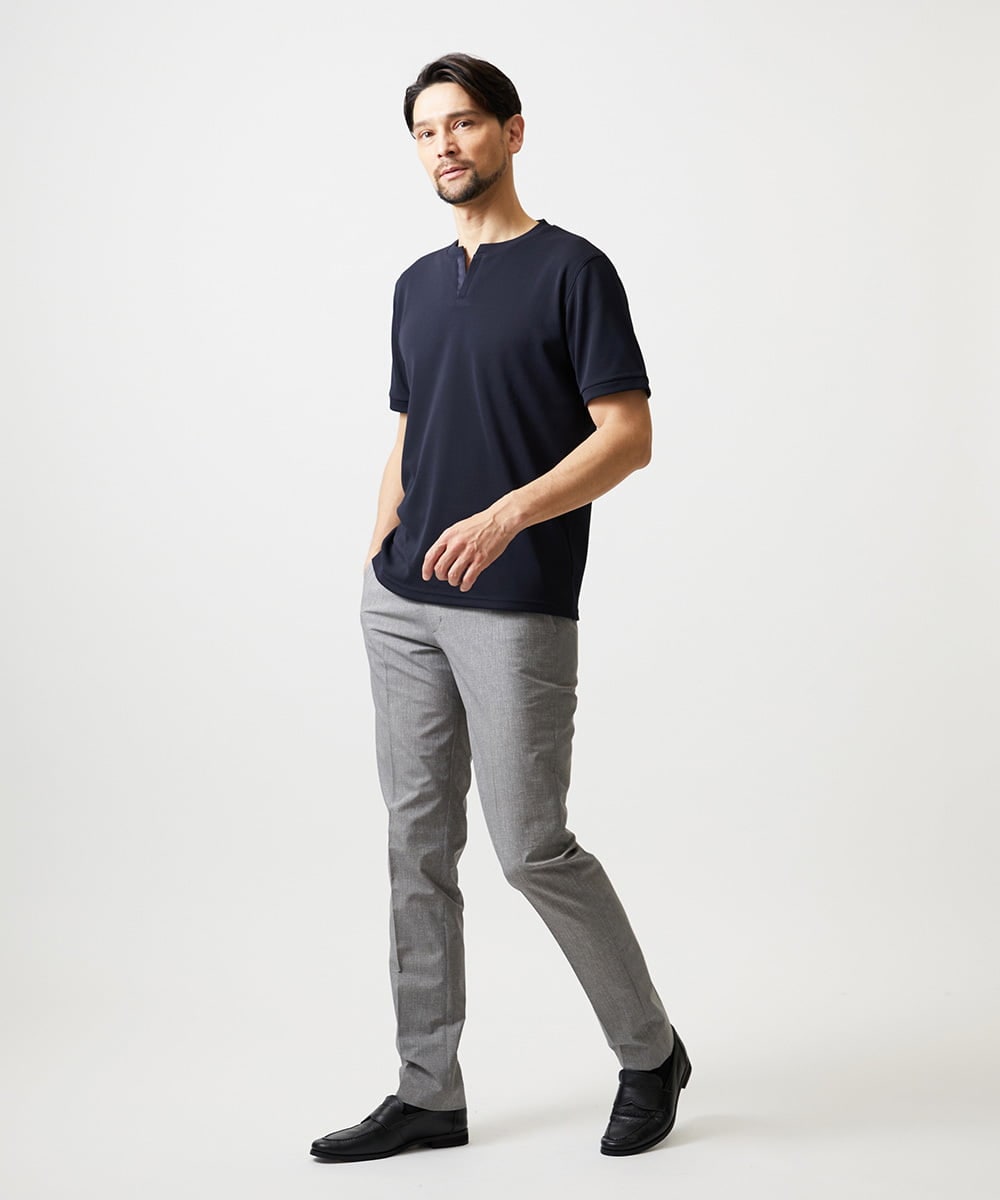 MNKGF64150 MICHEL KLEIN HOMME(ミッシェルクラン オム) 《日本製》キーネック半袖カットソー ネイビー