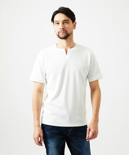 MNKGF64150 MICHEL KLEIN HOMME 《日本製》キーネック半袖カットソー