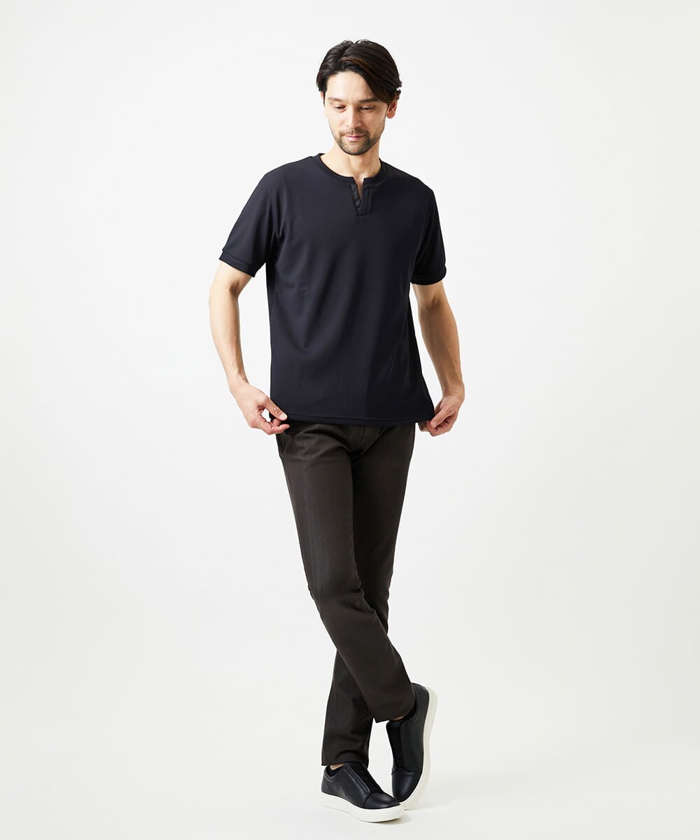 MNKGF64150 MICHEL KLEIN HOMME(ミッシェルクラン オム) 《日本製》キーネック半袖カットソー ブラック