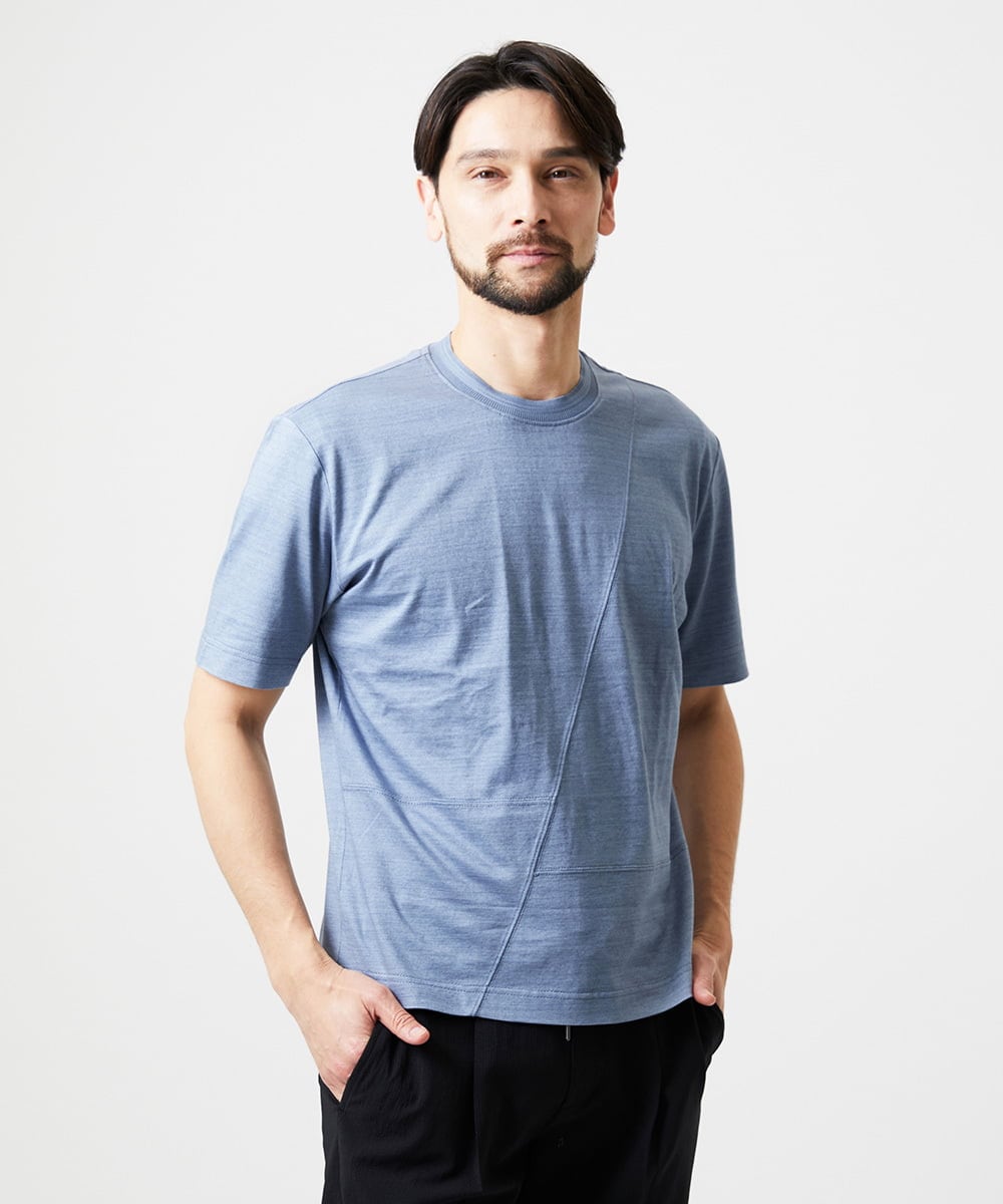 MNKGF71150 MICHEL KLEIN HOMME(ミッシェルクラン オム) 切り替えクルーネック半袖カットソー ライトブルー