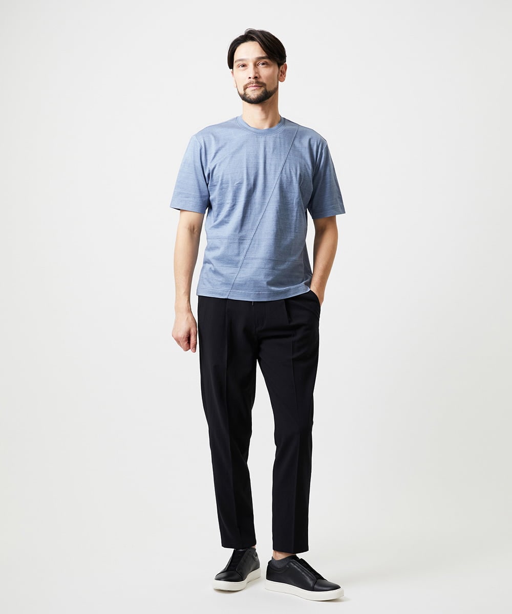 MNKGF71150 MICHEL KLEIN HOMME(ミッシェルクラン オム) 切り替えクルーネック半袖カットソー ライトブルー