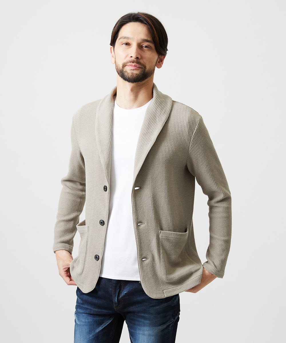 MNKGF73300 MICHEL KLEIN HOMME(ミッシェルクラン オム) ショールカラーウェーブカーディガン ベージュ