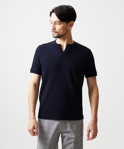MNKGF76170 MICHEL KLEIN HOMME キーネックウェーブ半袖カットソー