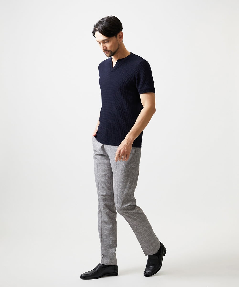 MNKGF76170 MICHEL KLEIN HOMME(ミッシェルクラン オム) キーネックウェーブ半袖カットソー ネイビー