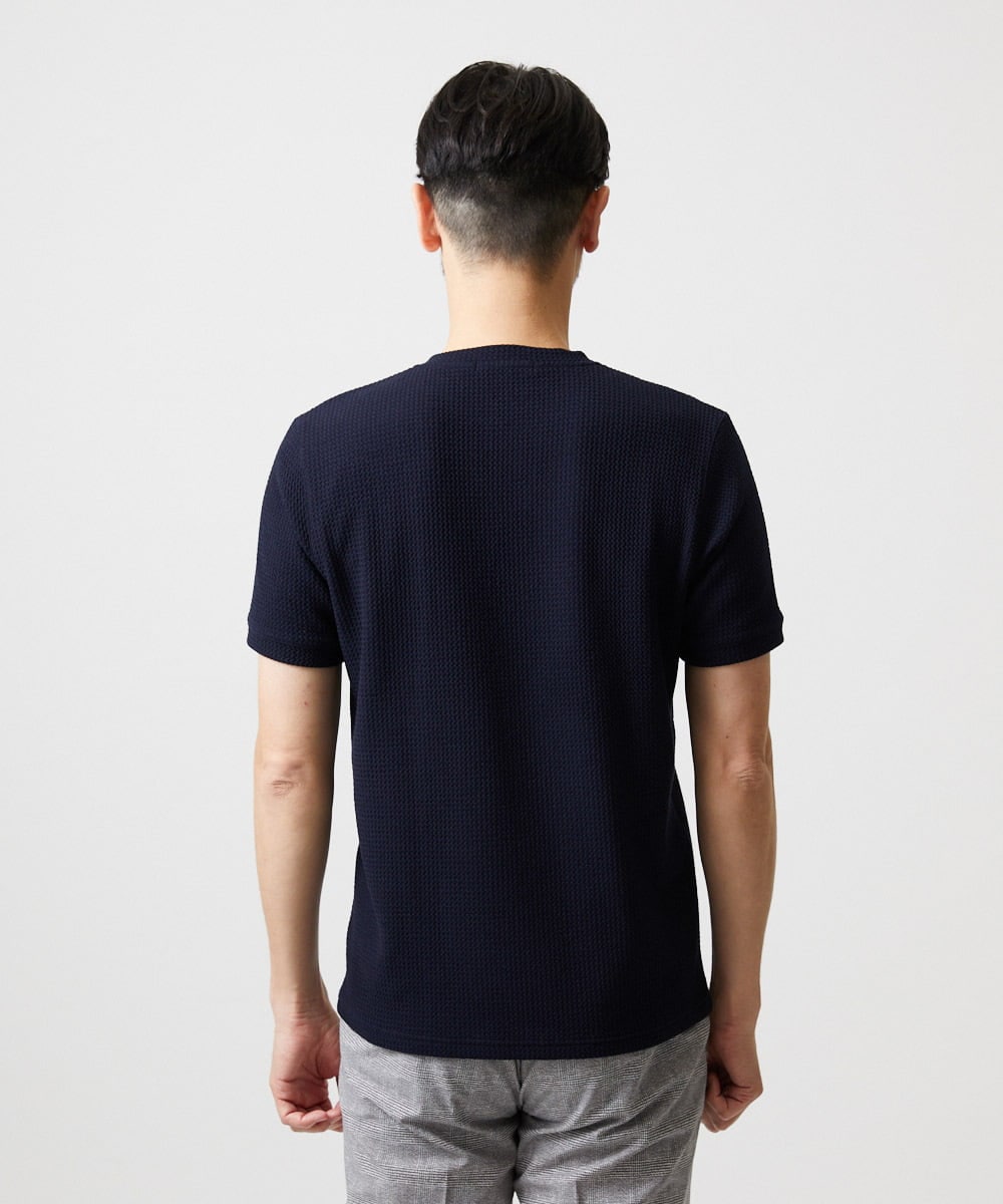 MNKGF76170 MICHEL KLEIN HOMME(ミッシェルクラン オム) キーネックウェーブ半袖カットソー ネイビー