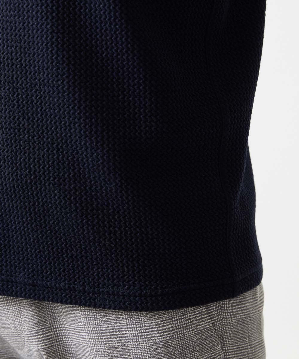 MNKGF76170 MICHEL KLEIN HOMME(ミッシェルクラン オム) キーネックウェーブ半袖カットソー ネイビー