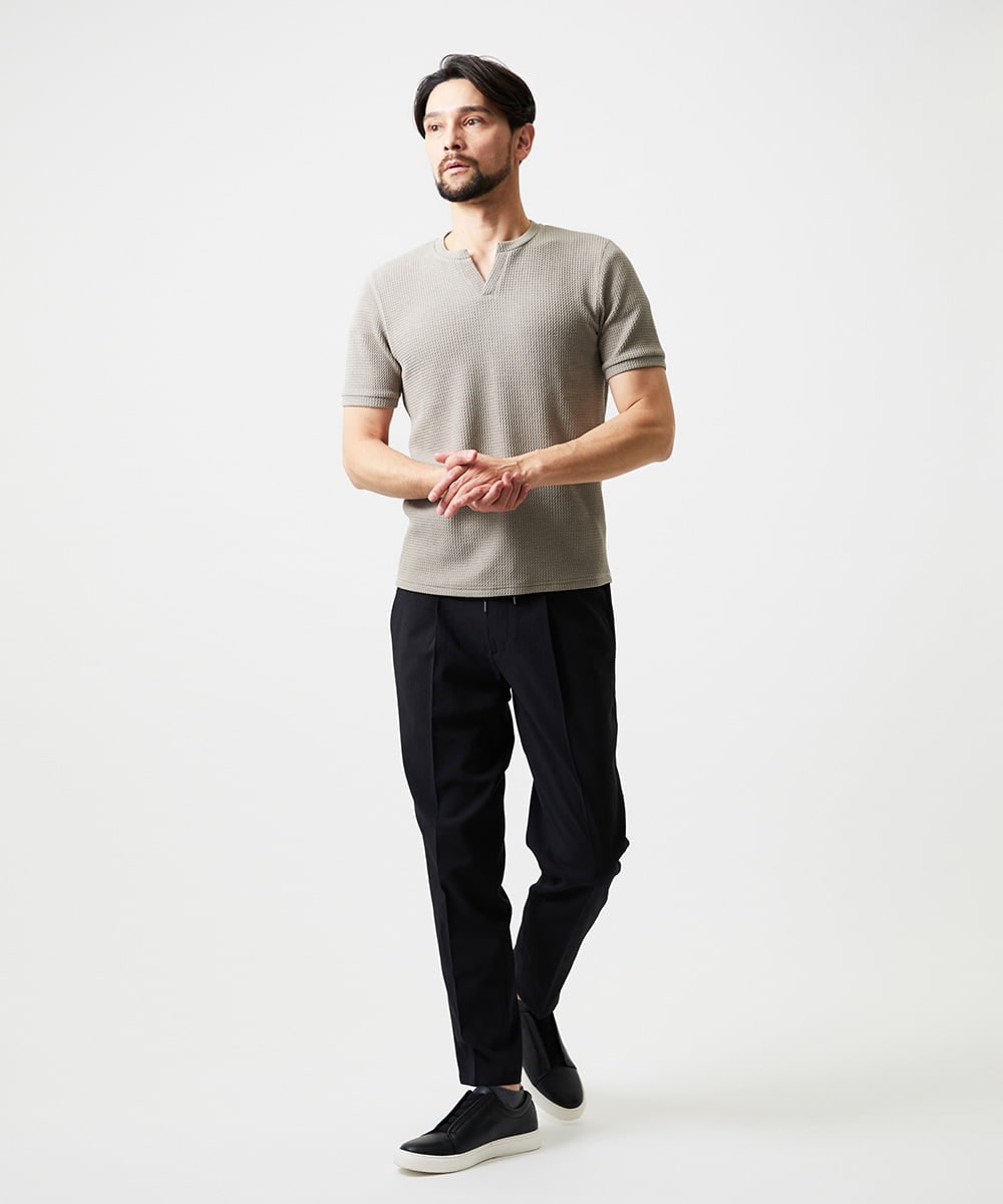 MNKGF76170 MICHEL KLEIN HOMME(ミッシェルクラン オム) キーネックウェーブ半袖カットソー ベージュ