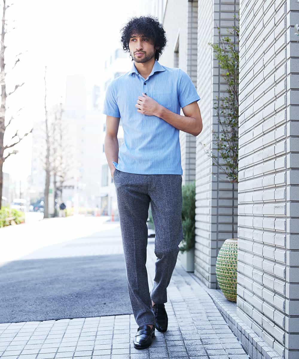 MNKGP22130 MICHEL KLEIN HOMME(ミッシェルクラン オム) オリジナル柄ポロシャツ ブルー