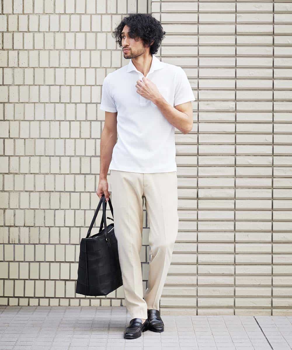 MNKGP22130 MICHEL KLEIN HOMME(ミッシェルクラン オム) オリジナル柄ポロシャツ ホワイト