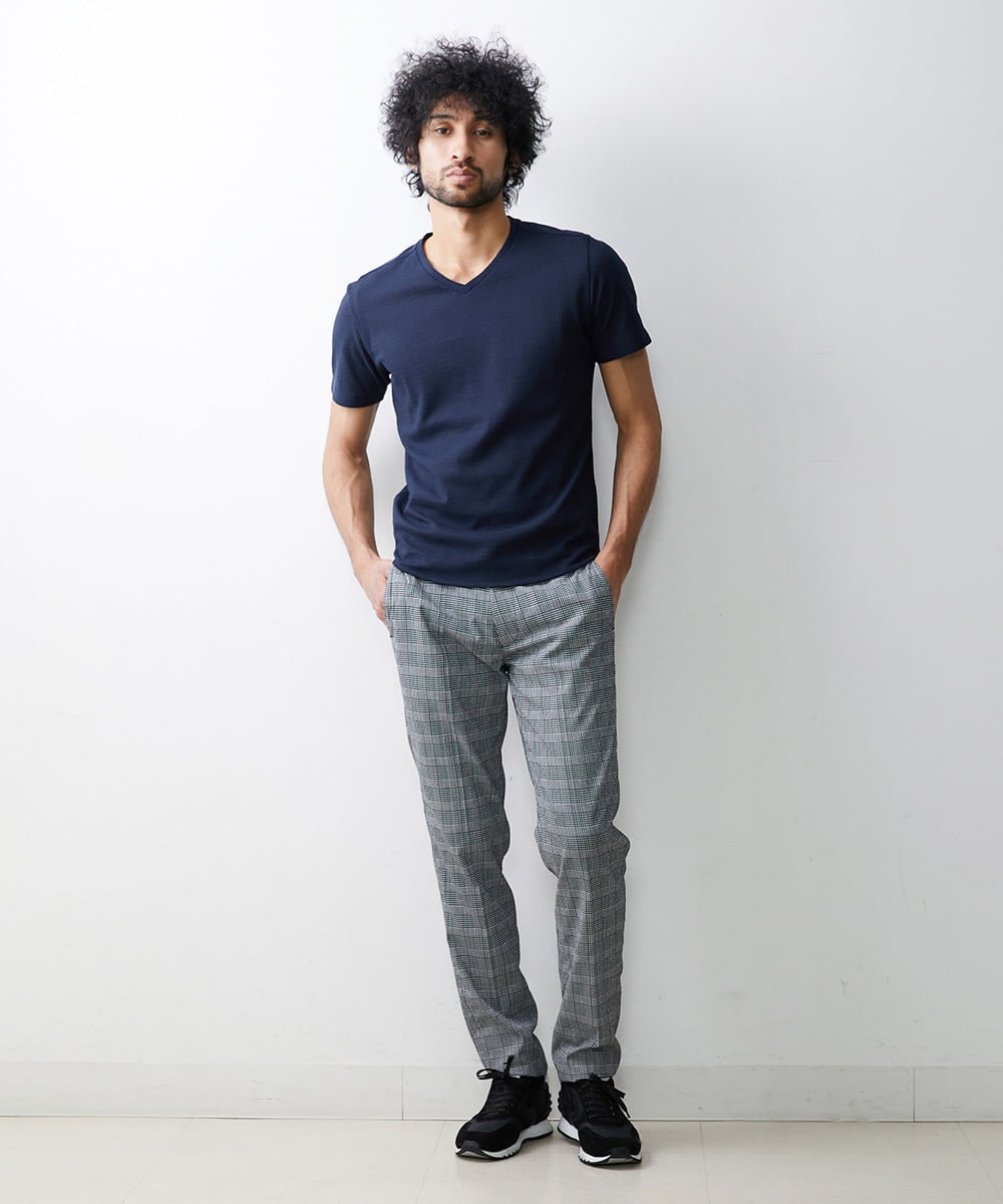 MNKGS11110 MICHEL KLEIN HOMME(ミッシェルクラン オム) 【2023年モデル】格子柄リンクス半袖カットソー ネイビー(56)