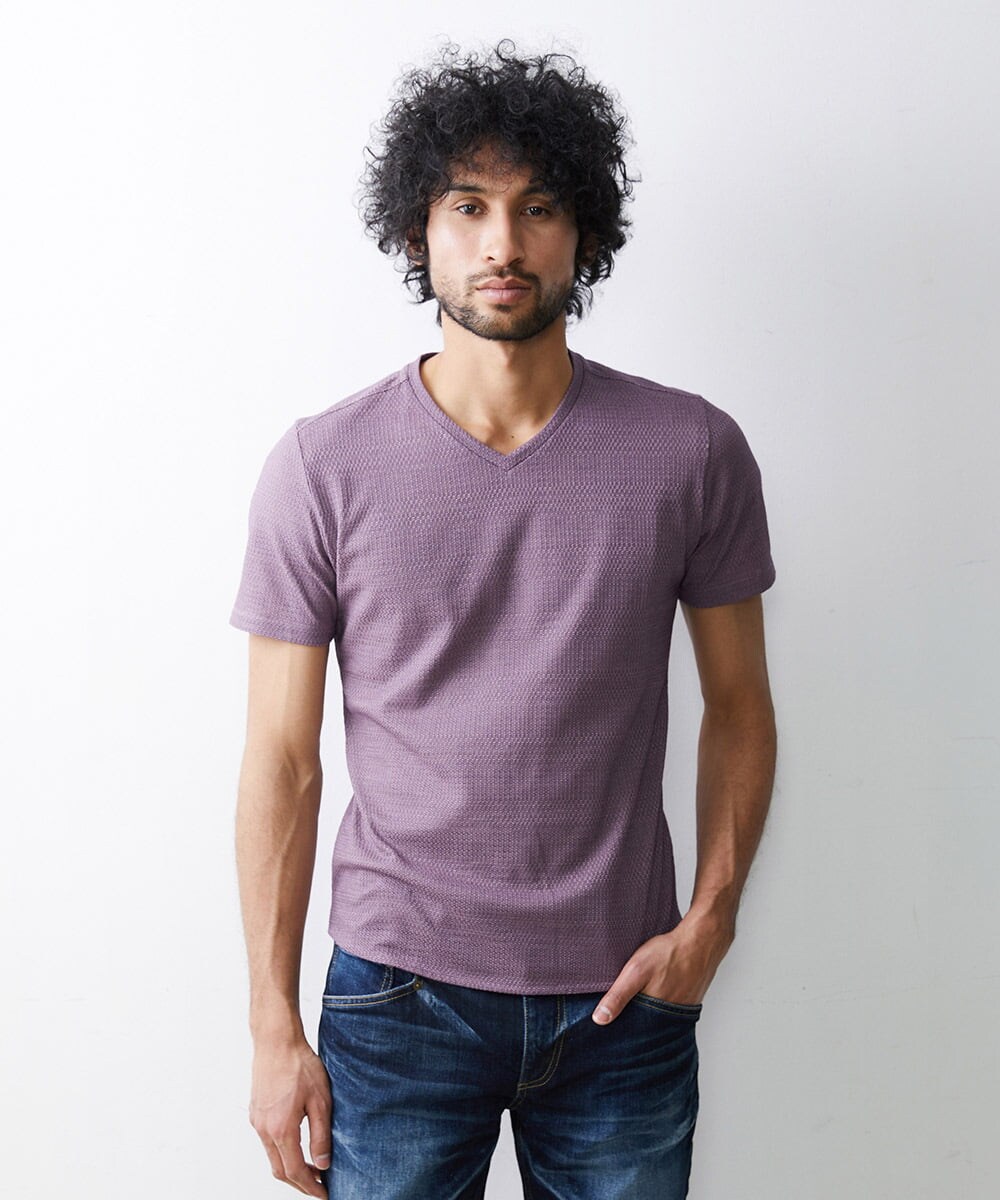 MNKGS11110 MICHEL KLEIN HOMME(ミッシェルクラン オム) 【2023年モデル】格子柄リンクス半袖カットソー パープル(63)