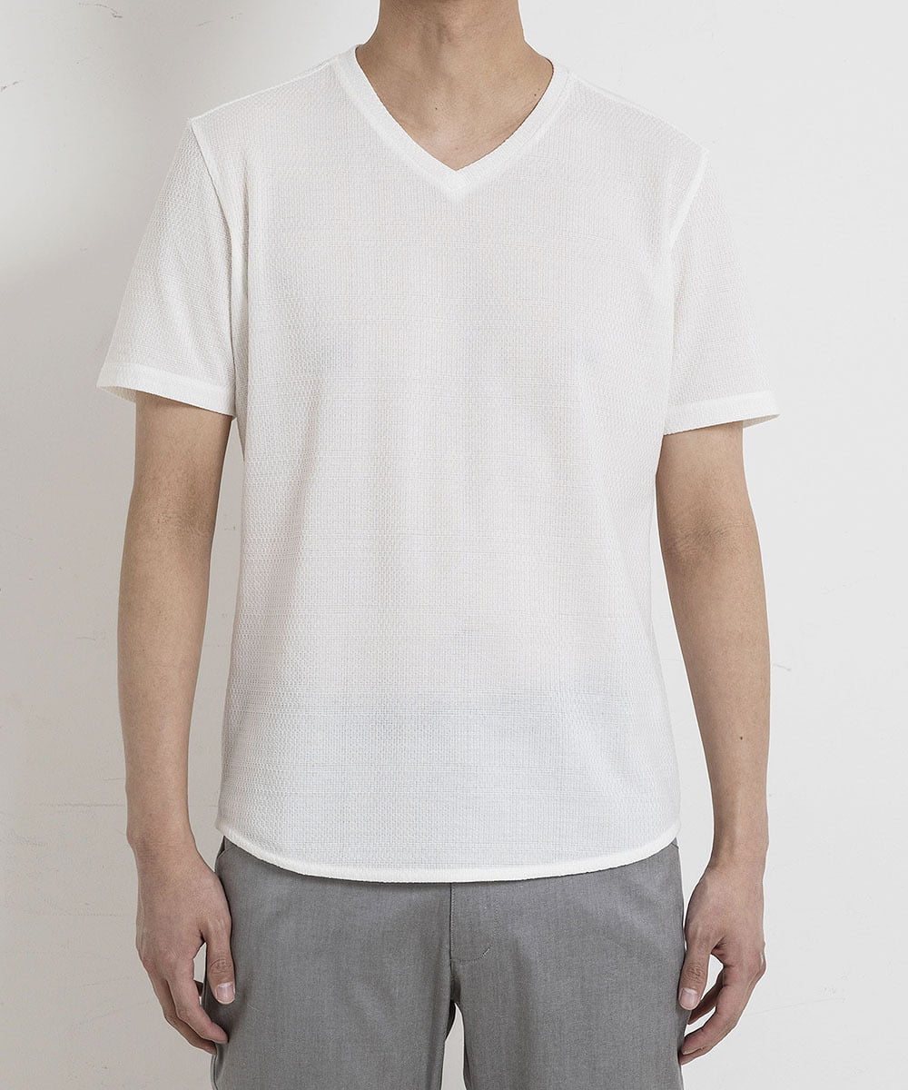 MNKGS11110 MICHEL KLEIN HOMME(ミッシェルクラン オム) 【2023年モデル】格子柄リンクス半袖カットソー ホワイト(90)