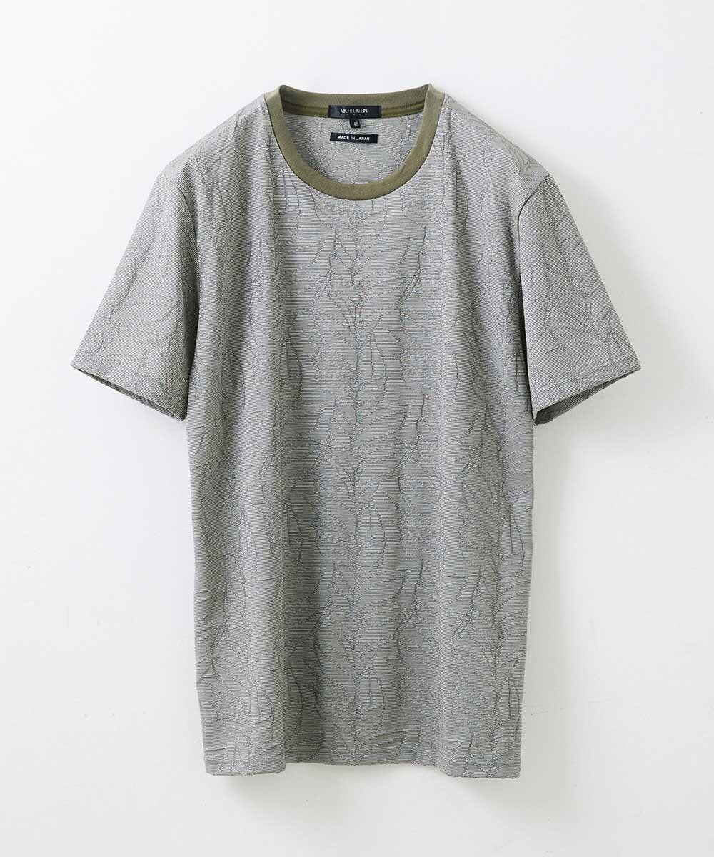 MNKGS13110 MICHEL KLEIN HOMME(ミッシェルクラン オム) 《日本製》ボタニカル柄半袖カットソー カーキ(36)