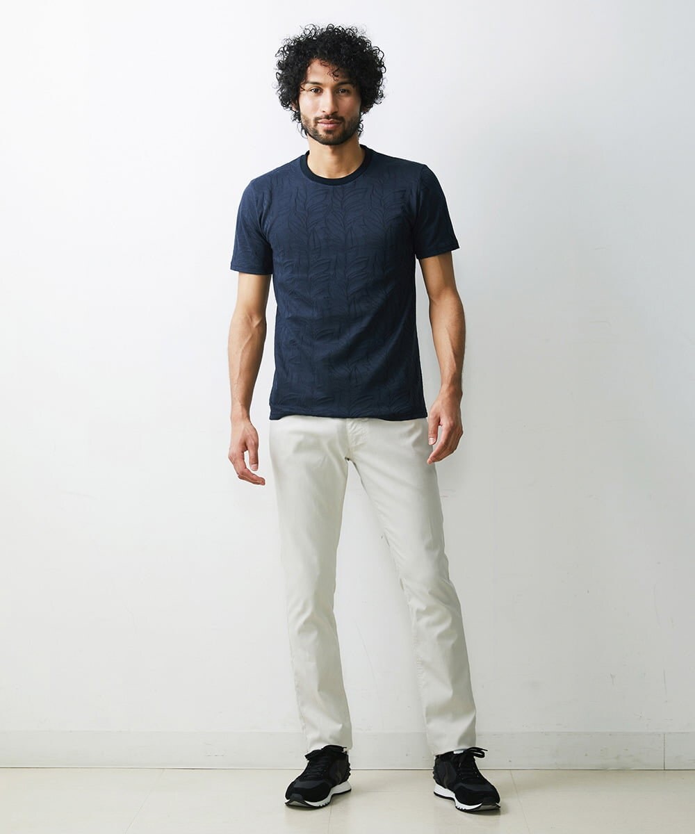 MNKGS13110 MICHEL KLEIN HOMME(ミッシェルクラン オム) 《日本製》ボタニカル柄半袖カットソー ブルー(56)