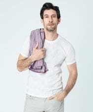 MNKGS13110 MICHEL KLEIN HOMME(ミッシェルクラン オム) 《日本製》ボタニカル柄半袖カットソー ホワイト(90)