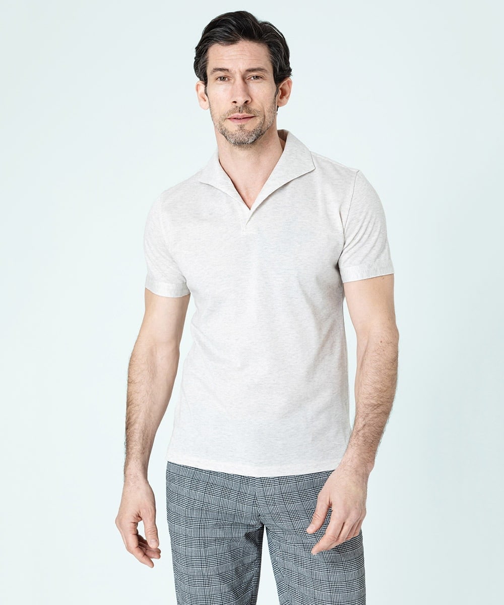MNKGS20130 MICHEL KLEIN HOMME(ミッシェルクラン オム) 《日本製》スキッパー衿ポロシャツ アイボリー(80)