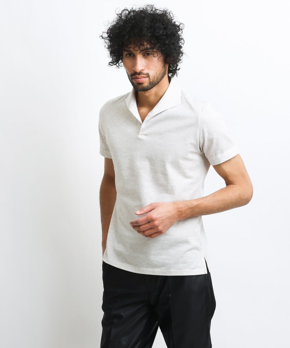 MNKGS20130 MICHEL KLEIN HOMME(ミッシェルクラン オム) 《日本製》スキッパー衿ポロシャツ アイボリー(80)