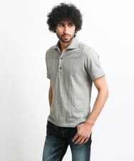 MNKGS23150 MICHEL KLEIN HOMME(ミッシェルクラン オム) 《日本製》ボタニカル柄ポロシャツ カーキ(36)