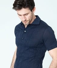MNKGS23150 MICHEL KLEIN HOMME(ミッシェルクラン オム) 《日本製》ボタニカル柄ポロシャツ ブルー(56)
