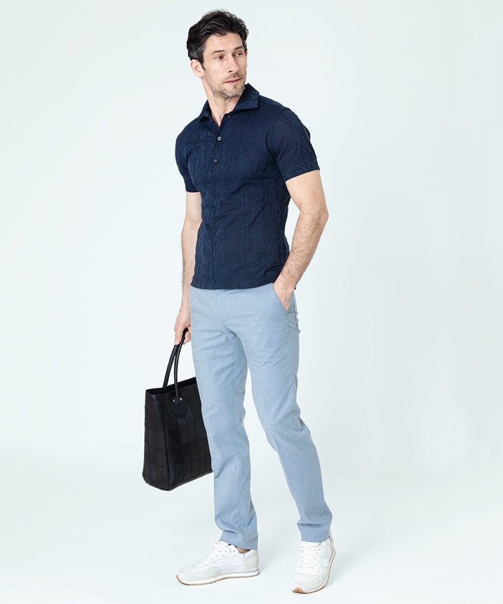 MNKGS23150 MICHEL KLEIN HOMME(ミッシェルクラン オム) 《日本製》ボタニカル柄ポロシャツ ブルー(56)