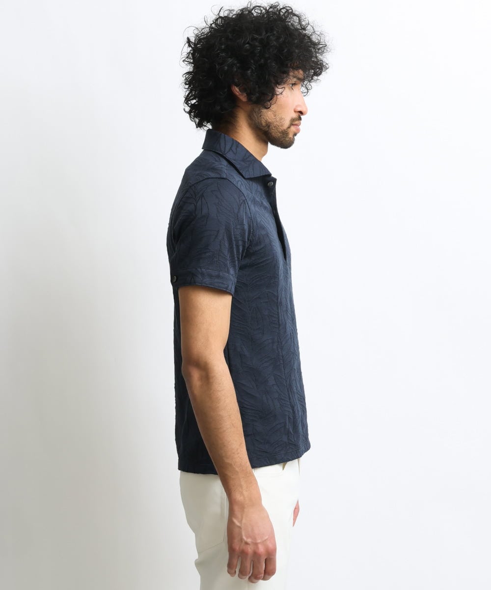 MNKGS23150 MICHEL KLEIN HOMME(ミッシェルクラン オム) 《日本製》ボタニカル柄ポロシャツ ブルー(56)