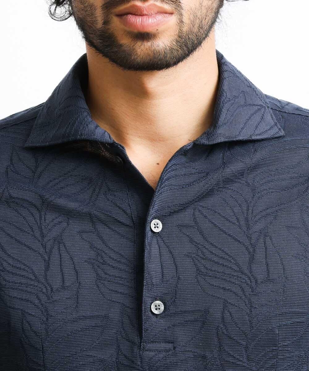 MNKGS23150 MICHEL KLEIN HOMME(ミッシェルクラン オム) 《日本製》ボタニカル柄ポロシャツ ブルー(56)