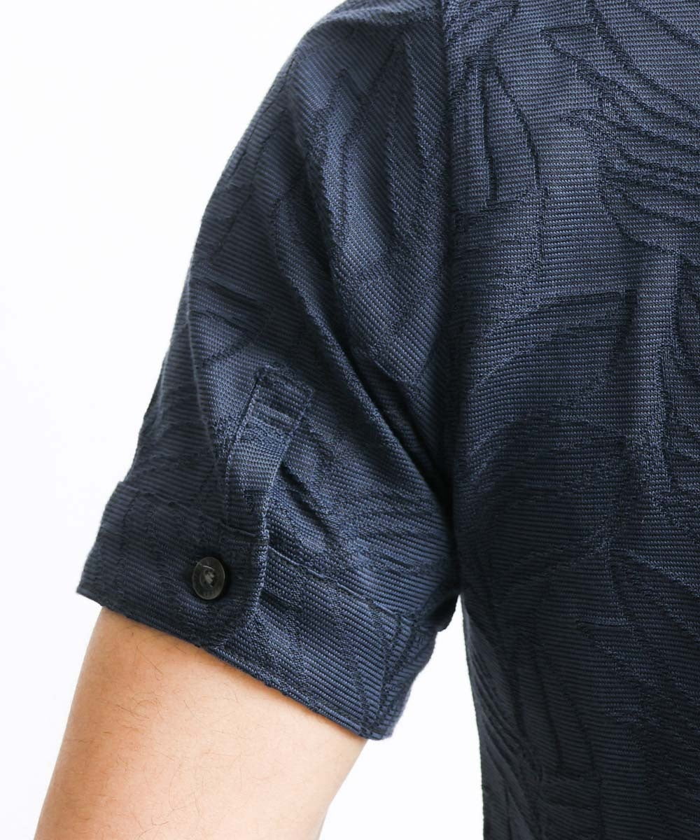 MNKGS23150 MICHEL KLEIN HOMME(ミッシェルクラン オム) 《日本製》ボタニカル柄ポロシャツ ブルー(56)
