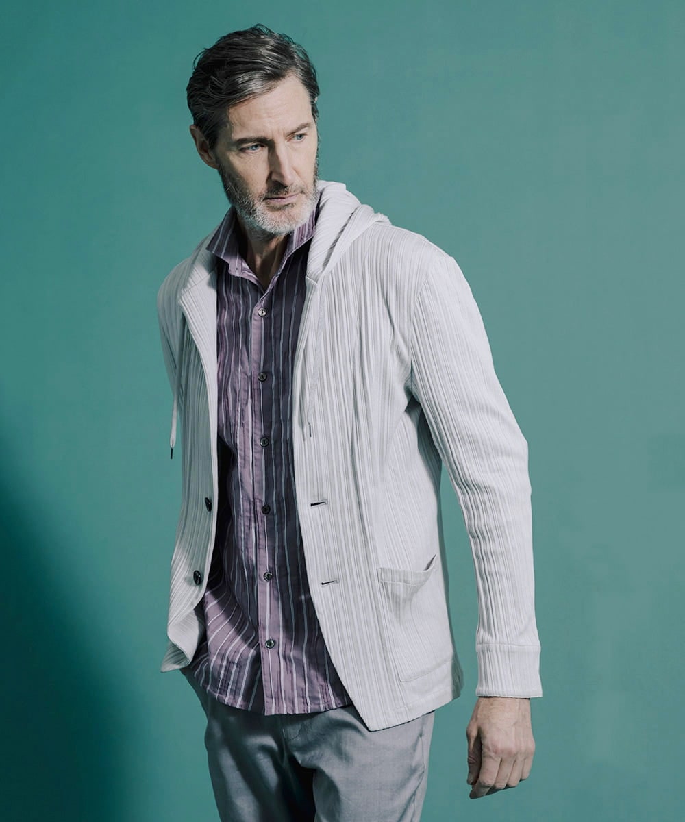 MNKGS31250 MICHEL KLEIN HOMME(ミッシェルクラン オム) プリーツパーカー ライトグレー(91)