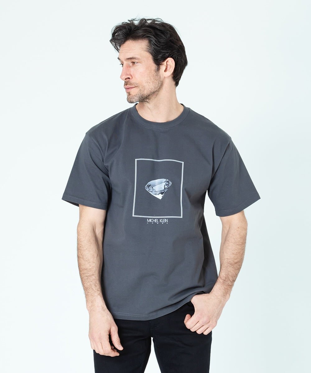 MNKGS71123 MICHEL KLEIN HOMME(ミッシェルクラン オム) 『レッドカップキャンペーン』プリントカットソー ダークグレー(93)