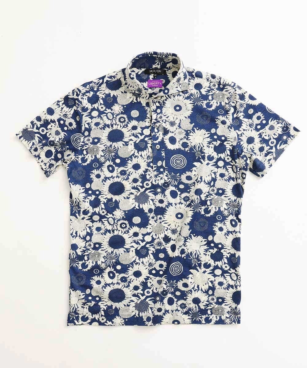 MNKGV51230 MICHEL KLEIN HOMME(ミッシェルクラン オム) 《日本製》フラワー柄半袖ポロシャツ ブルー
