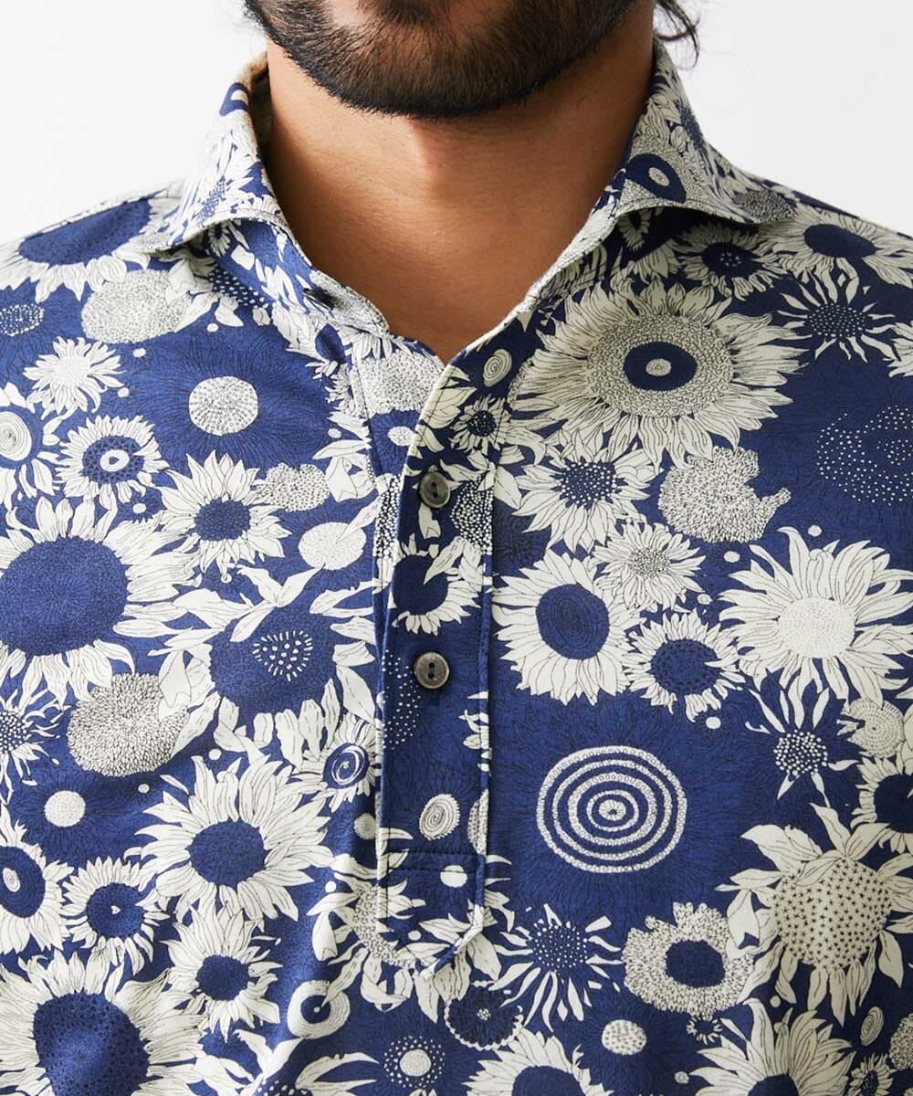 MNKGV51230 MICHEL KLEIN HOMME(ミッシェルクラン オム) 《日本製》フラワー柄半袖ポロシャツ ブルー