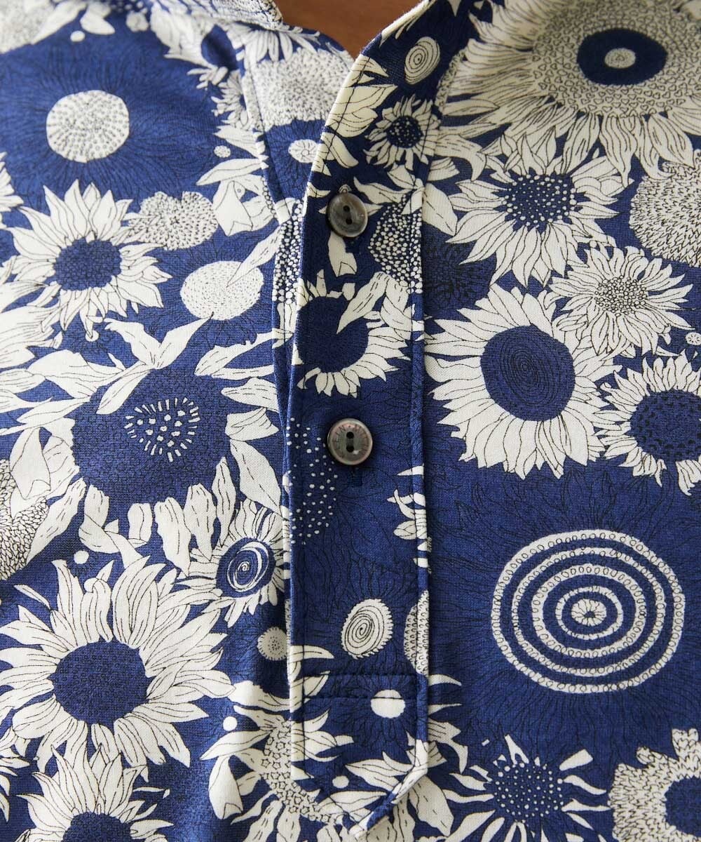 MNKGV51230 MICHEL KLEIN HOMME(ミッシェルクラン オム) 《日本製》フラワー柄半袖ポロシャツ ブルー
