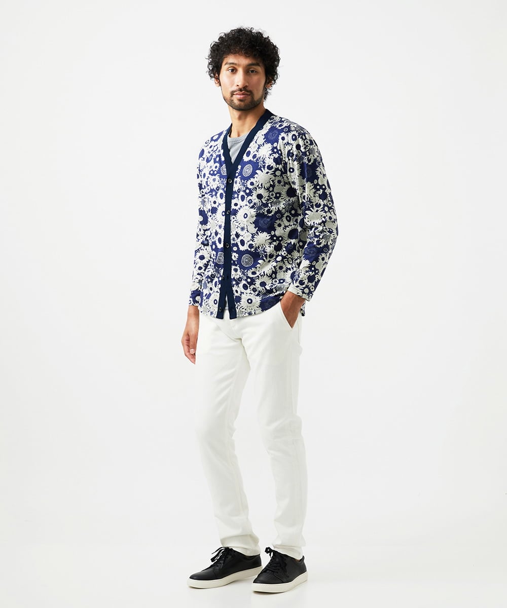 MNKGV53250 MICHEL KLEIN HOMME(ミッシェルクラン オム) 《日本製》フラワー柄プリントカーディガン ブルー