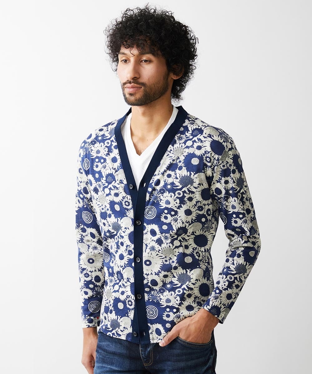 MNKGV53250 MICHEL KLEIN HOMME(ミッシェルクラン オム) 《日本製》フラワー柄プリントカーディガン ブルー