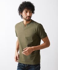 MNKGV56150 MICHEL KLEIN HOMME(ミッシェルクラン オム) 《日本製》チェック柄クルーネック半袖カットソー カーキ(36)