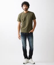 MNKGV56150 MICHEL KLEIN HOMME(ミッシェルクラン オム) 《日本製》チェック柄クルーネック半袖カットソー カーキ(36)