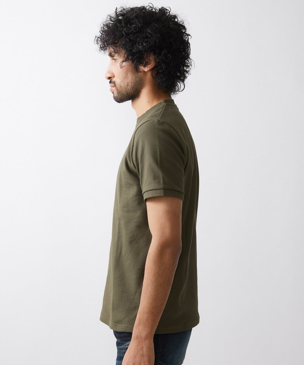 MNKGV56150 MICHEL KLEIN HOMME(ミッシェルクラン オム) 《日本製》チェック柄クルーネック半袖カットソー カーキ(36)