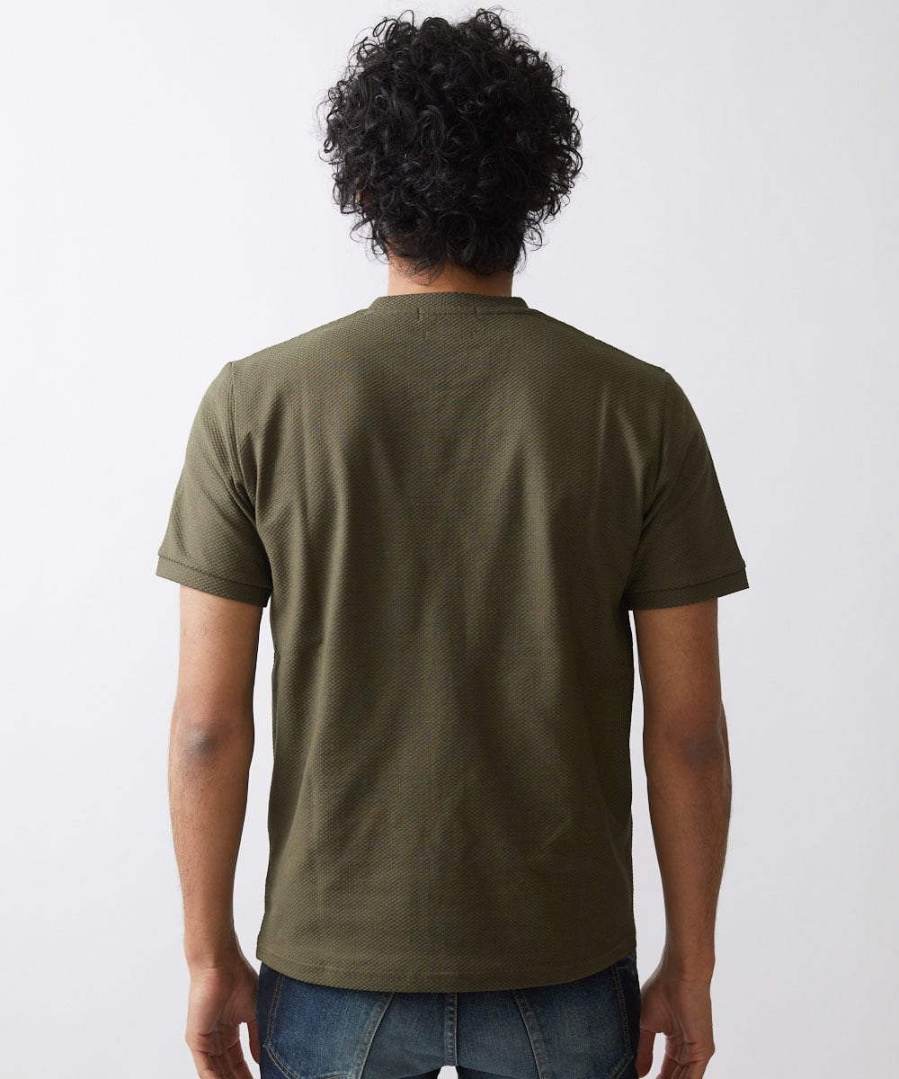 MNKGV56150 MICHEL KLEIN HOMME(ミッシェルクラン オム) 《日本製》チェック柄クルーネック半袖カットソー カーキ(36)
