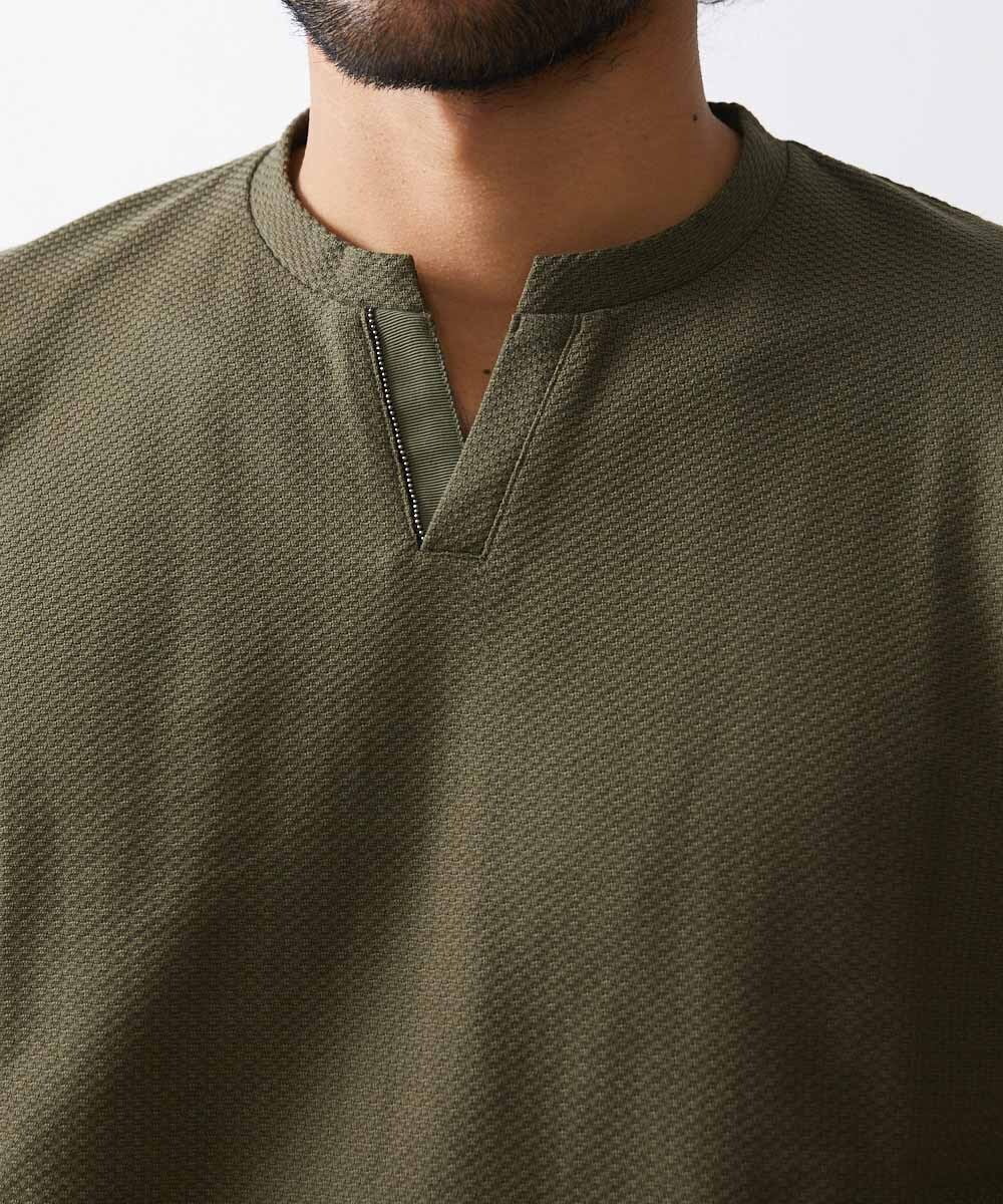 MNKGV56150 MICHEL KLEIN HOMME(ミッシェルクラン オム) 《日本製》チェック柄クルーネック半袖カットソー カーキ(36)