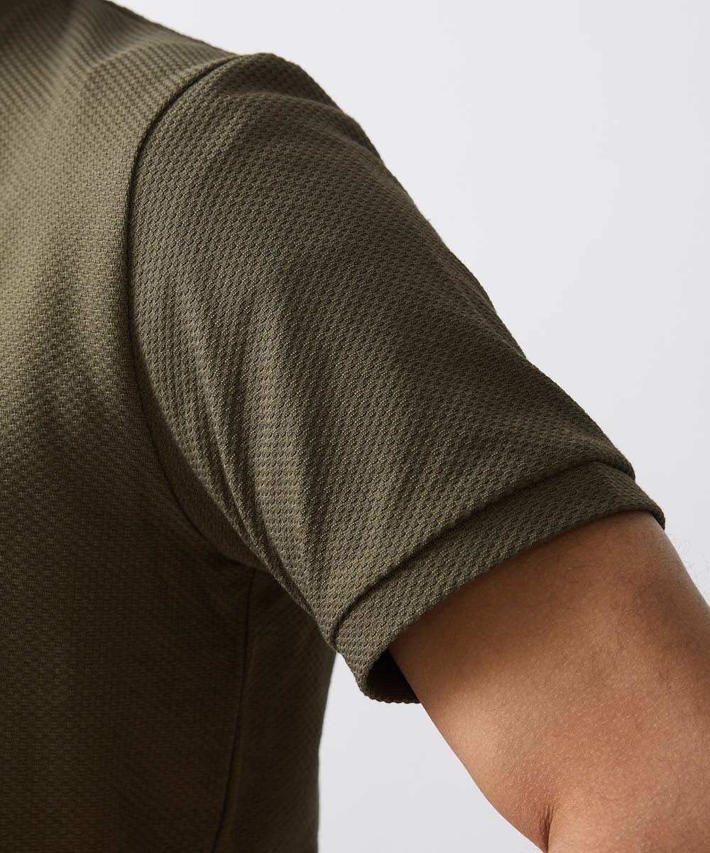MNKGV56150 MICHEL KLEIN HOMME(ミッシェルクラン オム) 《日本製》チェック柄クルーネック半袖カットソー カーキ(36)