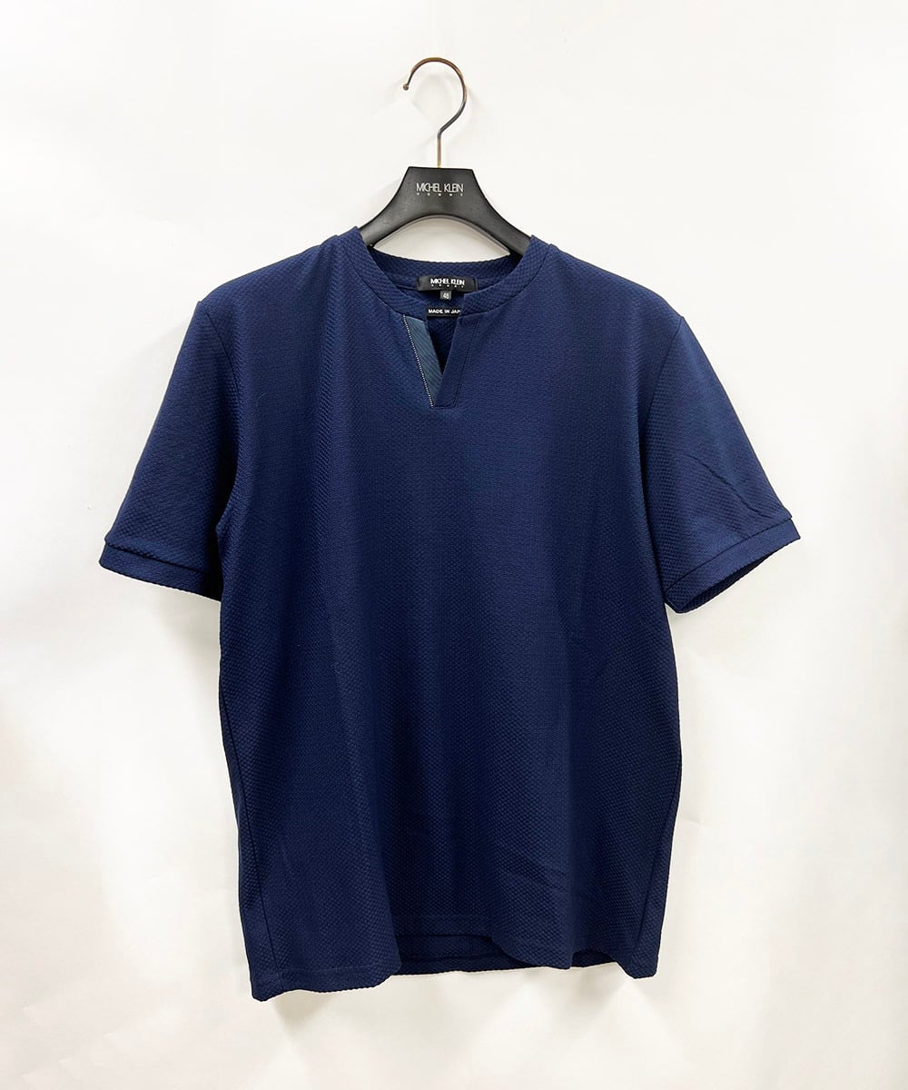 MNKGV56150 MICHEL KLEIN HOMME(ミッシェルクラン オム) 《日本製》チェック柄クルーネック半袖カットソー ネイビー(57)