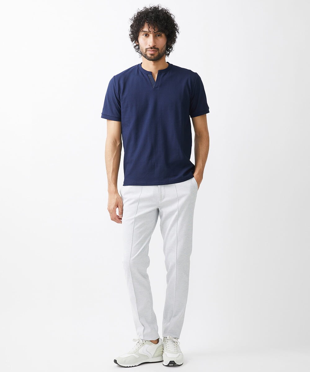 MNKGV56150 MICHEL KLEIN HOMME(ミッシェルクラン オム) 《日本製》チェック柄クルーネック半袖カットソー ネイビー(57)