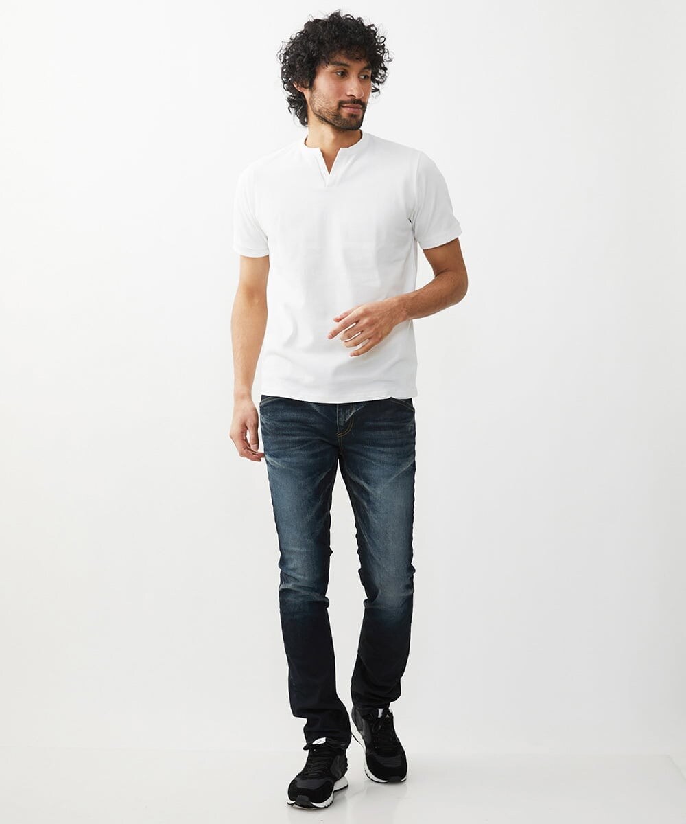 MNKGV56150 MICHEL KLEIN HOMME(ミッシェルクラン オム) 《日本製》チェック柄クルーネック半袖カットソー ホワイト(90)