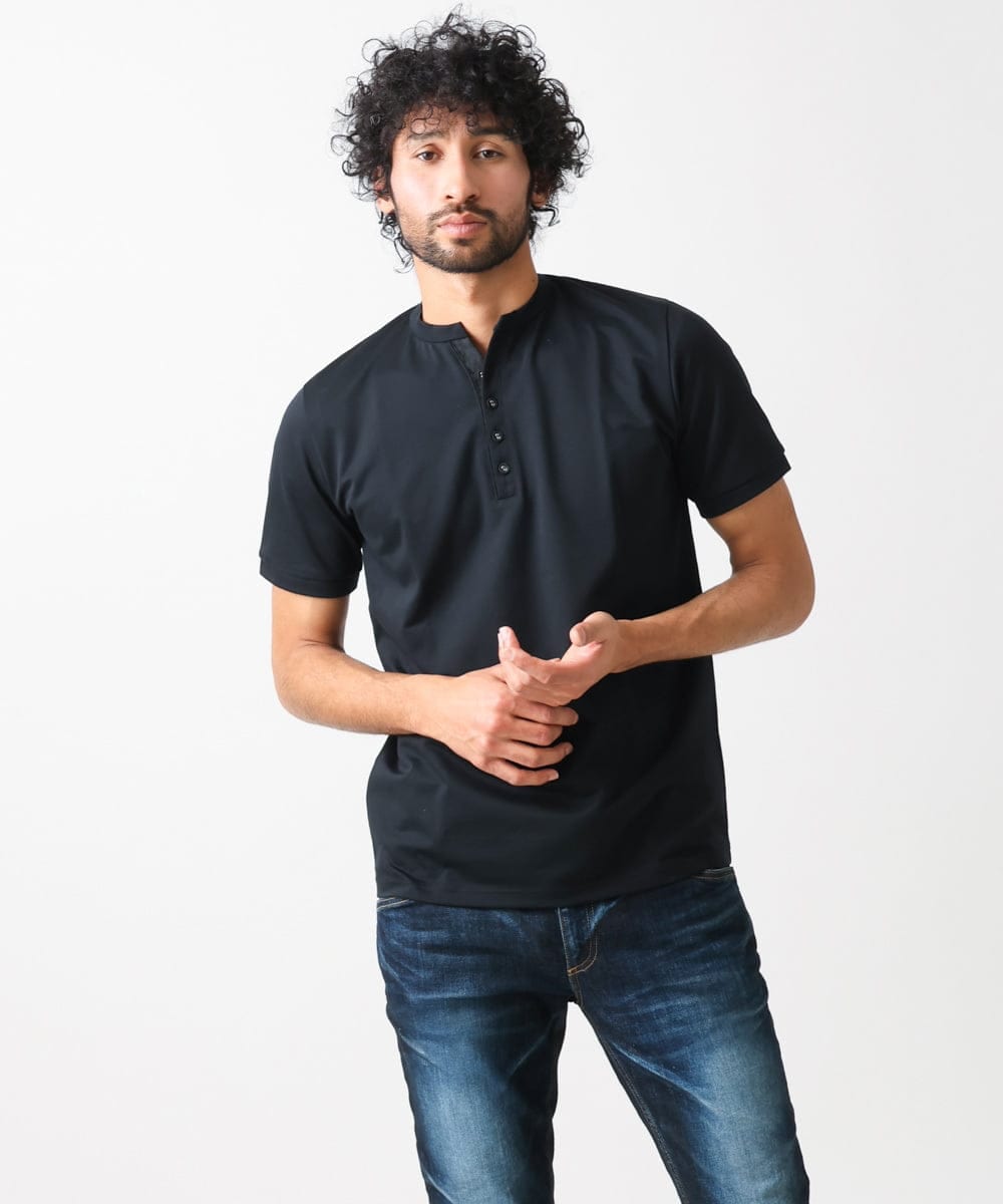 MNKGV57150 MICHEL KLEIN HOMME(ミッシェルクラン オム) 《日本製》ヘンリーネック半袖カットソー ブラック