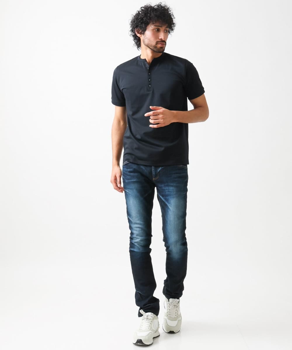 MNKGV57150 MICHEL KLEIN HOMME(ミッシェルクラン オム) 《日本製》ヘンリーネック半袖カットソー ブラック