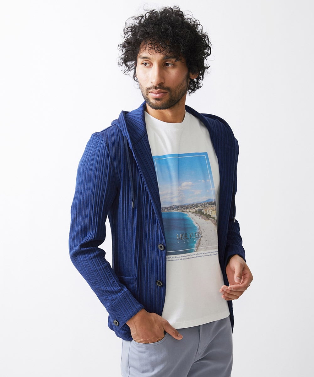 MNKGX31250 MICHEL KLEIN HOMME(ミッシェルクラン オム) プリーツパーカージャケット ネイビー