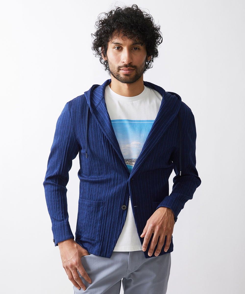 MNKGX31250 MICHEL KLEIN HOMME(ミッシェルクラン オム) プリーツパーカージャケット ネイビー