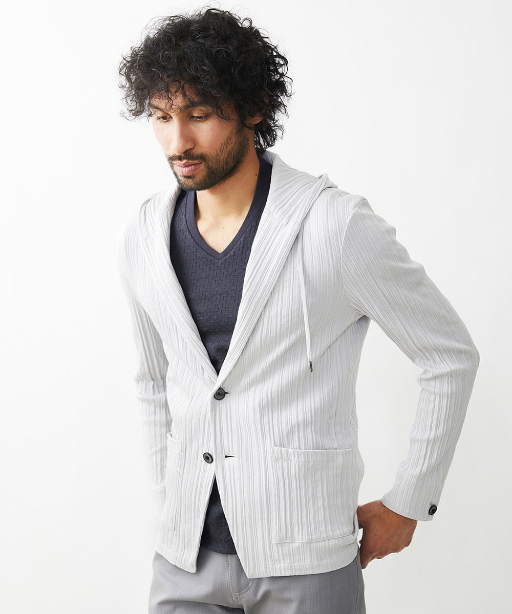 MNKGX31250 MICHEL KLEIN HOMME(ミッシェルクラン オム) プリーツパーカージャケット ライトグレー