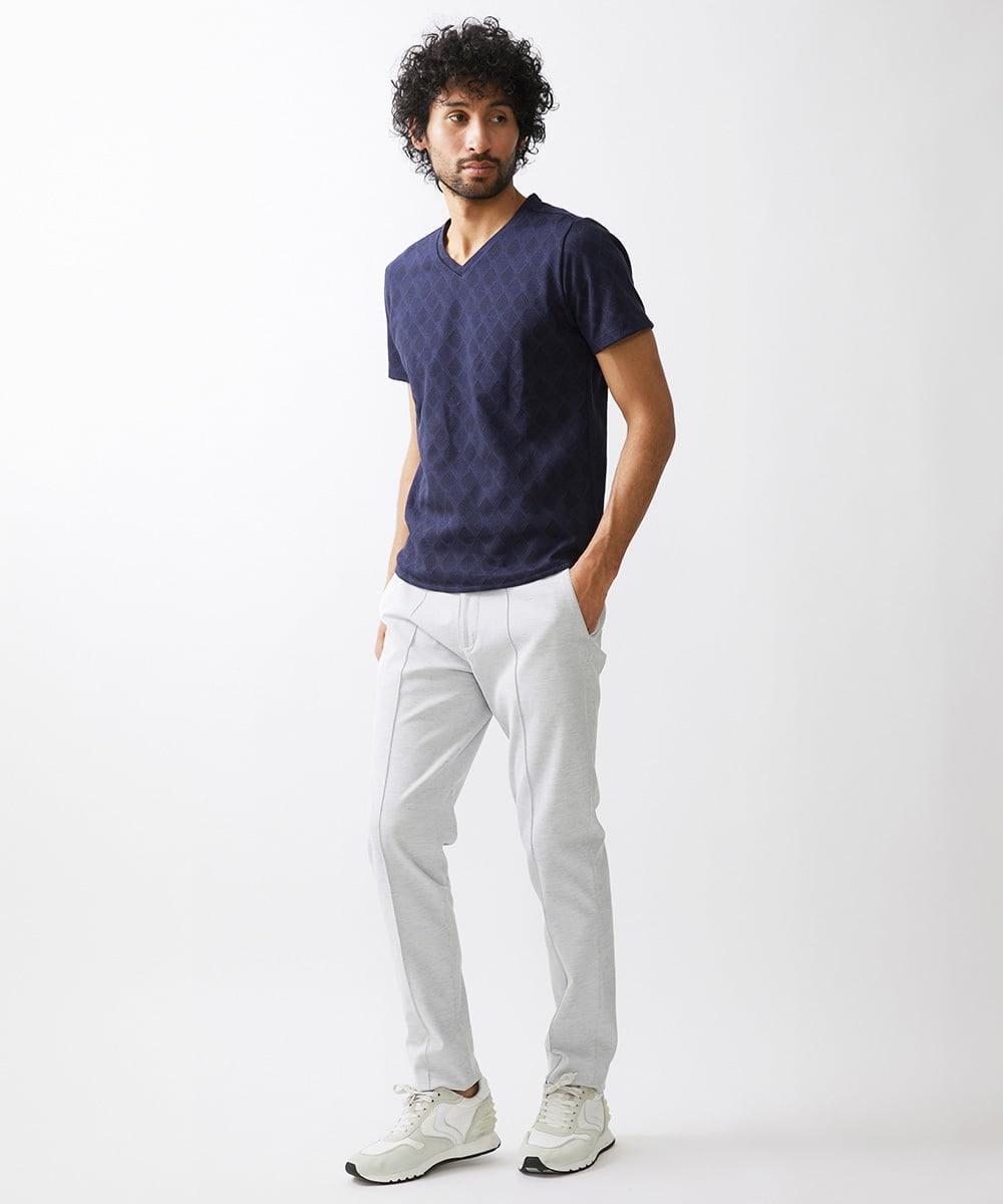MNKGX50130 MICHEL KLEIN HOMME(ミッシェルクラン オム) 《日本製》ダイヤ柄半袖カットソー ネイビー